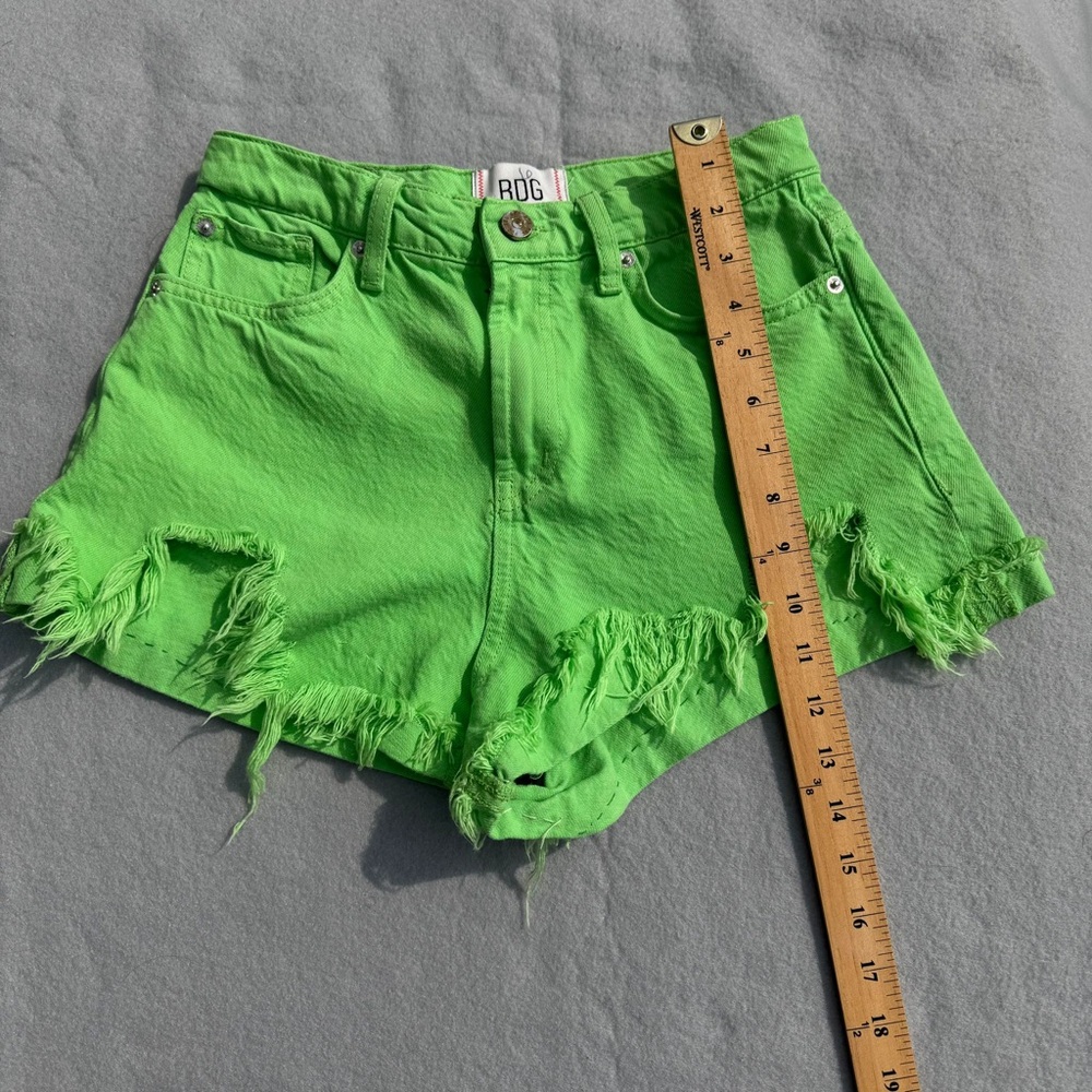 BDG Urban Outfitters Neon Green Distressed A-Line Denim Shorts, Size 26